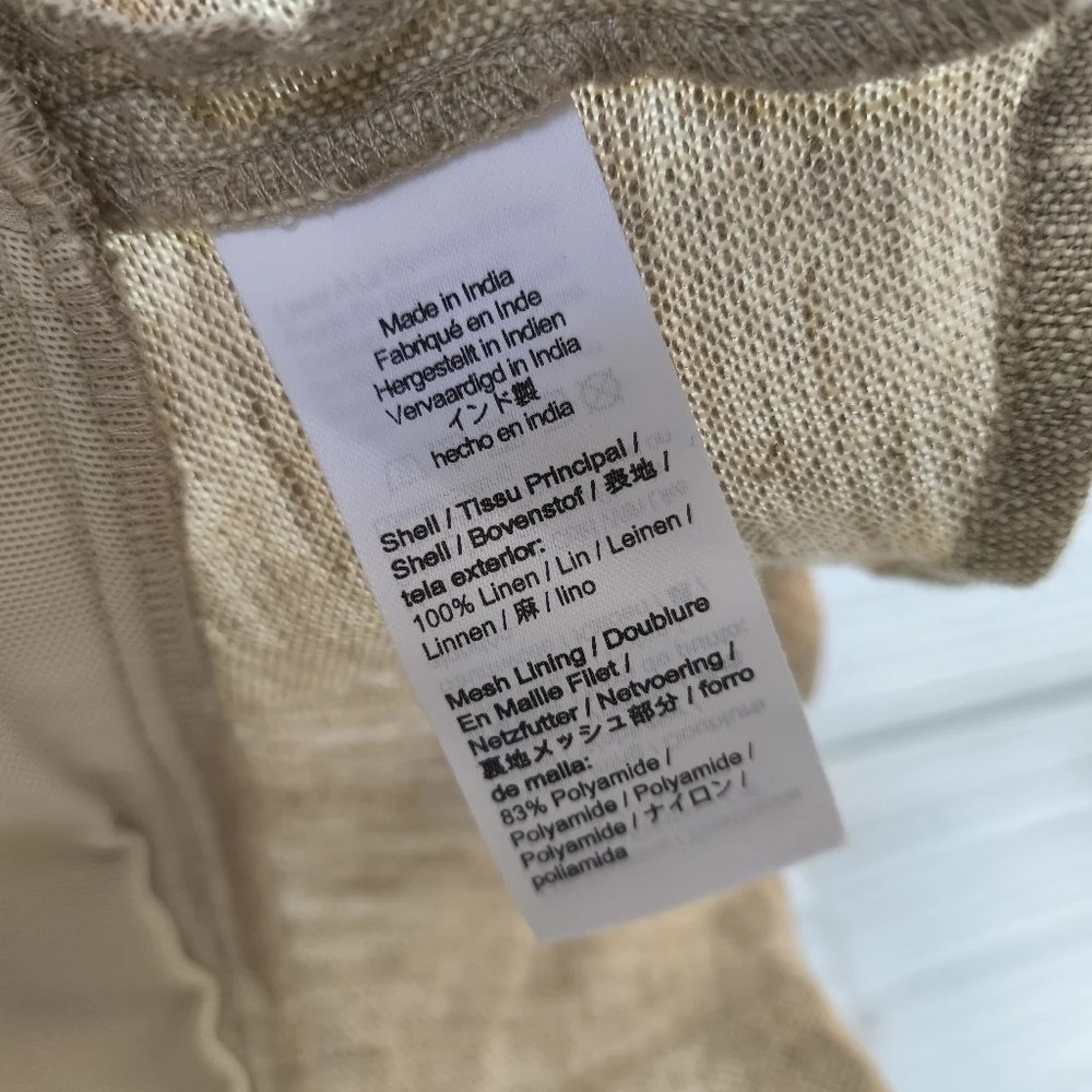 J Crew Linen Cropped Bustier Peplum Top sz 8 Natural Flax Chic Beach Quiet Luxur